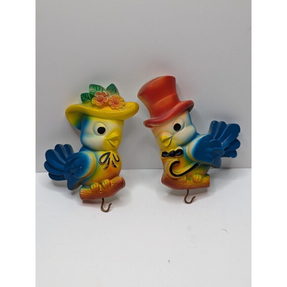 Miller Studios Chalkware Hangers MR MRS BLUEBIRD Wall Hooks 1972 Vintage Kitschy - Picture 1 of 12